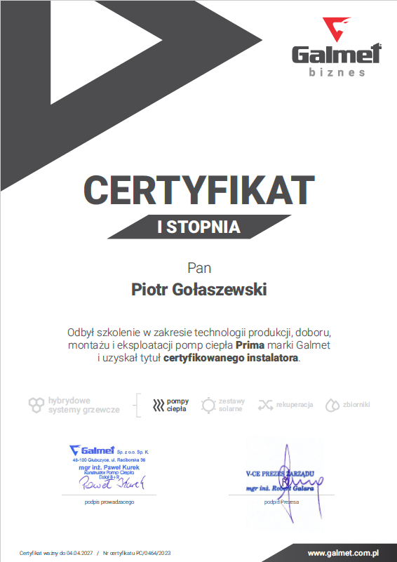 certyfikat galmet prima